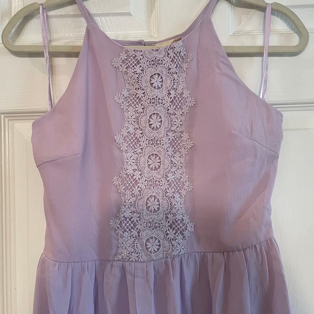 Altar’d State halter style lavender mini dress with crochet detail. Size medium - Picture 3 of 12